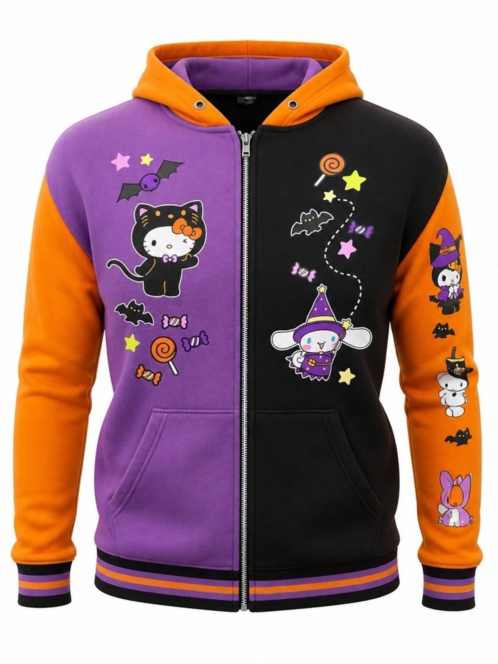 Hello Kitty Halloween Purple, Orange & Black Hooded Zip-Up
